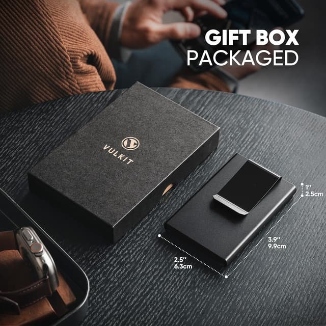 Thumbnail 6 de VULKIT Slim Card Wallet with Money Clip (Forged Carbon Black) RFID Blocking metal holder