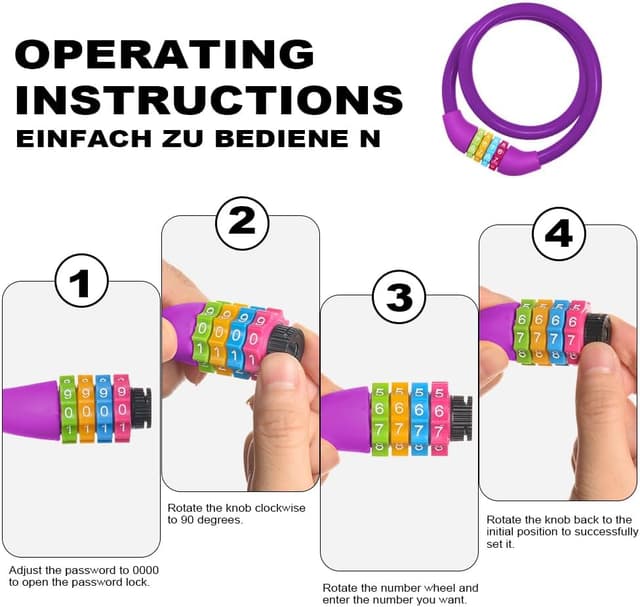 Thumbnail 5 de Ainiv 4-Digit Password Bicycle Lock 65cm