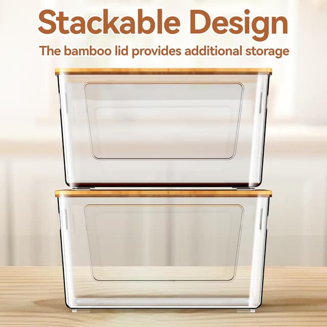 Detalle de spospo 2 Pack Trash Bag Holder with Bamboo Lid (Stackable, Extra-Large Clear Dispenser)