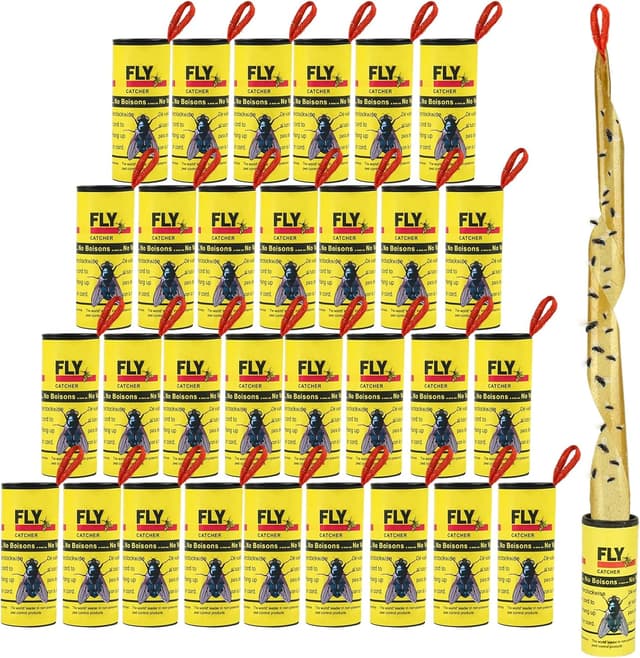 Detalle de 30PCS Fly Paper Strips TRIITECH sticky fly ribbon traps for indoor and outdoor use