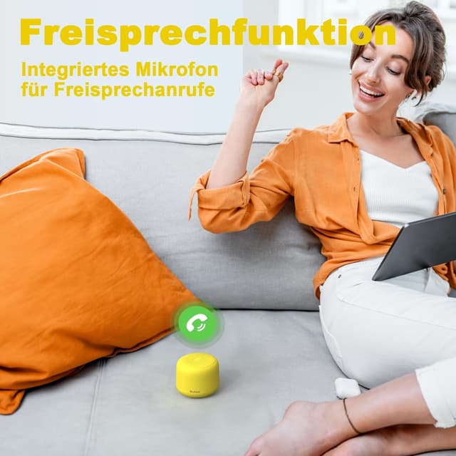 Detalle 2 de Bobtot Tragbarer Bluetooth-Lautsprecher (gelb) – wasserdicht, Stereo-Sound, bis zu 15 Stunden Spielzeit