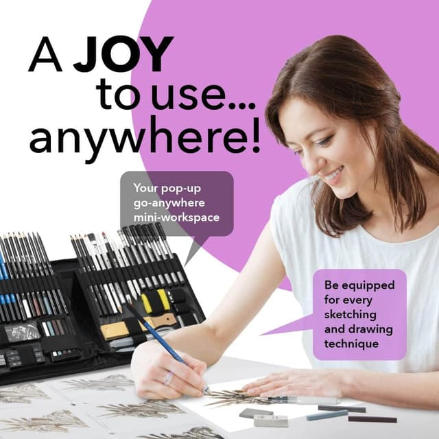 Detalle de Castle Art Supplies set da 60 pezzi per disegno e schizzi con grafite, matite solubili in acqua e fineliner