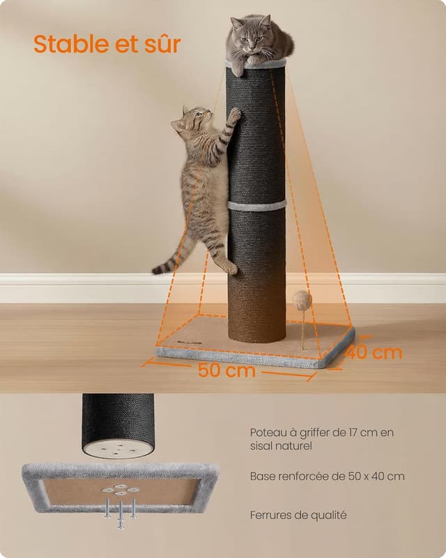 Detalle de Feandrea Arbre à Chat XXL 85 cm en sisal avec poteau à griffer et clochette (PCA042B101)