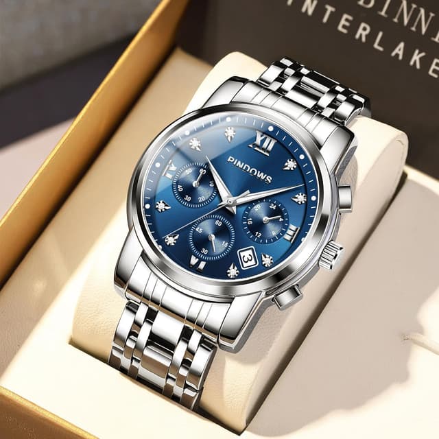 Thumbnail 6 de PINDOWS Herrenuhr Luxus Quarz-Analog mit Datumsanzeige und großem Ziffernblatt