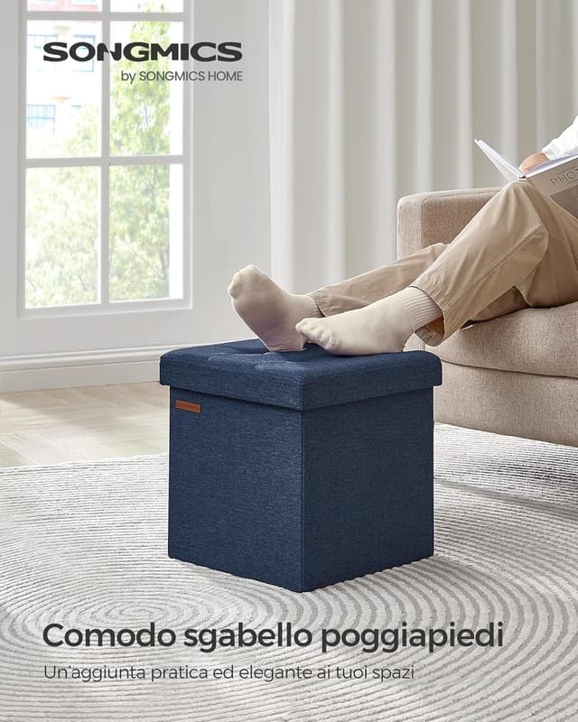 Detalle de SONGMICS pouf contenitore pieghevole da 38 cm con panca e poggiapiedi LSF027K01