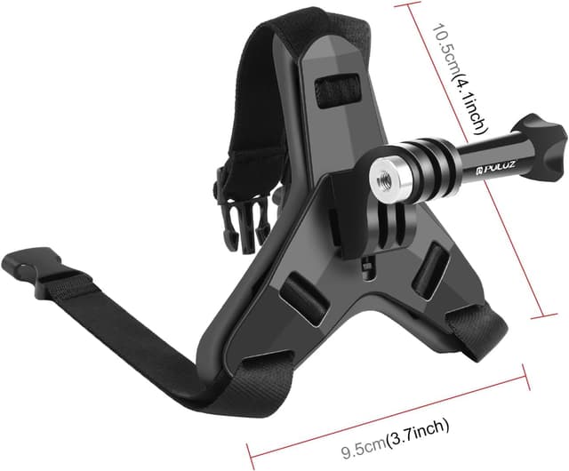 Detalle de PULUZ Kinnriemen-Halterung für Motorradhelm (Klemme) kompatibel mit GoPro Hero 13/12/11/10, Insta360 X5/X4/X3 & DJI 360