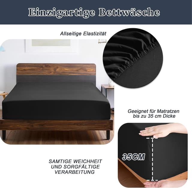 Detalle 2 de Lot de 2 draps-housses 140 x 200 noir