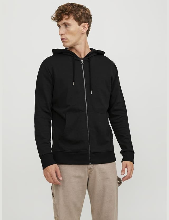 Detalle 2 de Jack & Jones Jjebasic Sweat Zip Hood NOOS felpa sportiva con cappuccio, nero