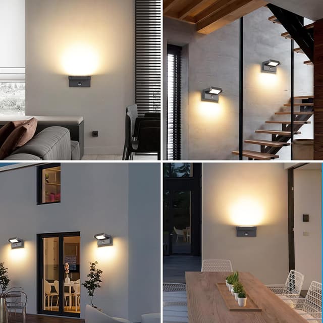 Detalle de Lampada da esterno con sensore di movimento IP65 bianco caldo 3000K, pannello orientabile 350° (grigio scuro)