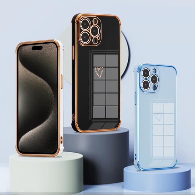 Detalle de ZTOFERA iPhone 13 Pro Max 6.7-inch Case with Love Heart Plating Edge Camera Protection (Blue)