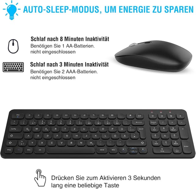 Detalle de cimetech Tastatur-Maus-Set Kabellos (2,4G) mit QWERTZ für Windows – ultraflaches Design