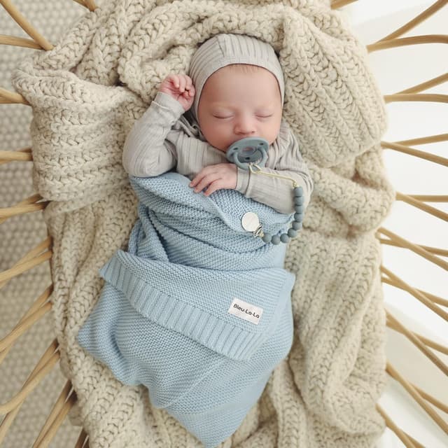 Thumbnail 4 de Bleu La La Heritage Knit Baby Blanket