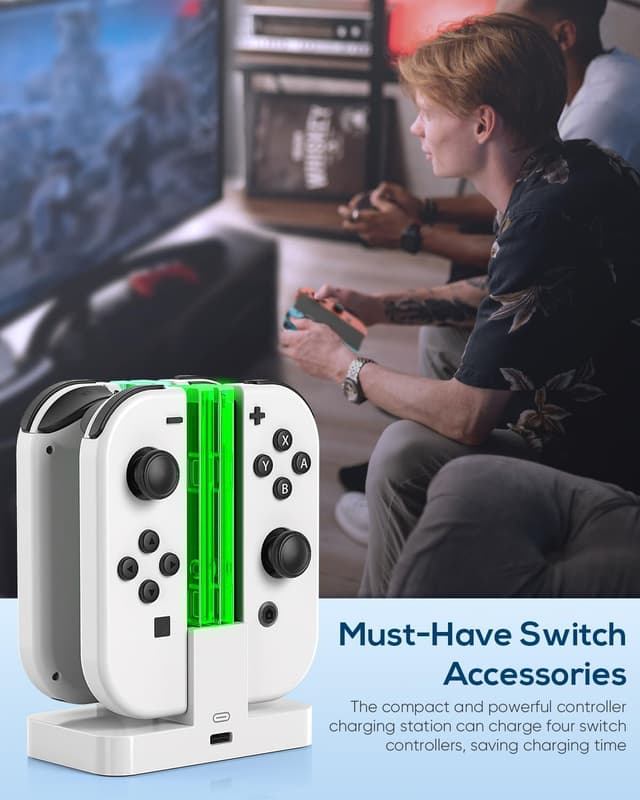Detalle 2 de Charging Dock Replacement for Joy-Con Controller Charger for OLED Console (White) with USB Type-C Cord