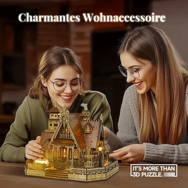 Detalle 2 de FUNPOLA LED 3D Holzpuzzle für Erwachsene – DIY Miniatur-Cottage mit LED-Blitz
