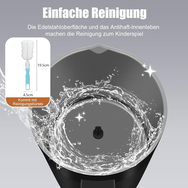 Detalle 2 de Ovetedot Milchaufschäumer 4-in-1 (400 ml) für heißen & kalten Milchschaum