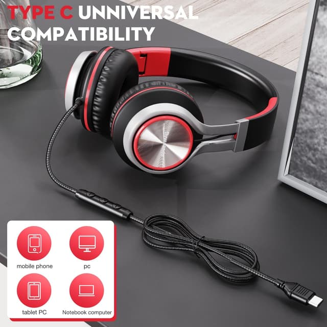 Thumbnail 6 de Bywulanda USB‑C Over‑Ear Kopfhörer mit Mikrofon & Lautstärkeregler (kabelgebunden, faltbar)