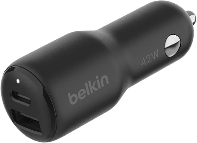 Detalle de Belkin BoostCharge Dual Car Charger 42W with Fast Charge USB-C (PPS) and USB-A – Black