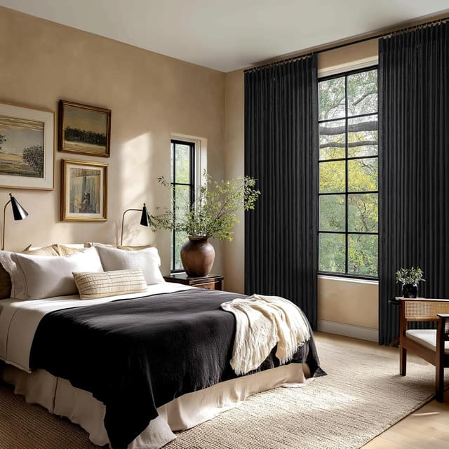 Thumbnail 6 de Black Pinch Pleated Linen Curtains, 105 Inches Long (2 Panels Set) with Memory-Shaped Pleats