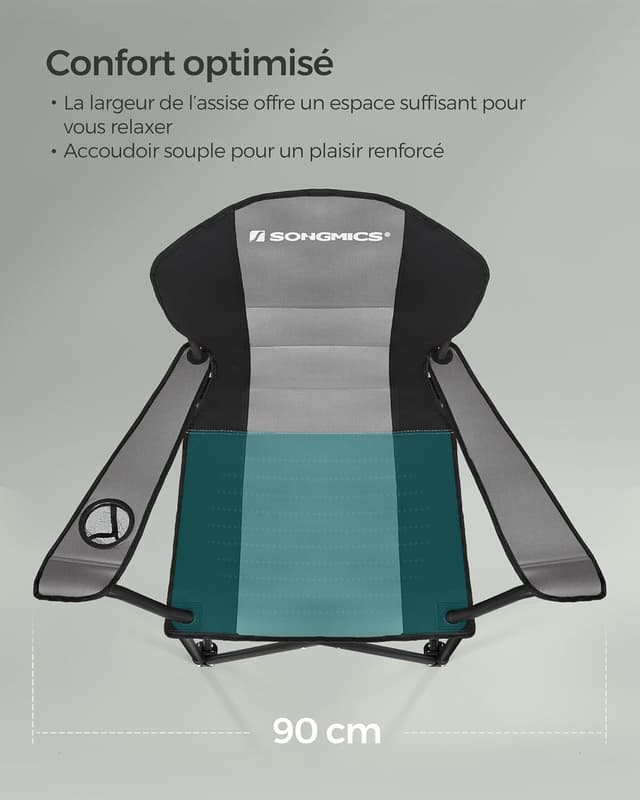 Detalle de SONGMICS Chaise de camping pliable avec assise en éponge et porte-gobelet (jusqu’à 250 kg)