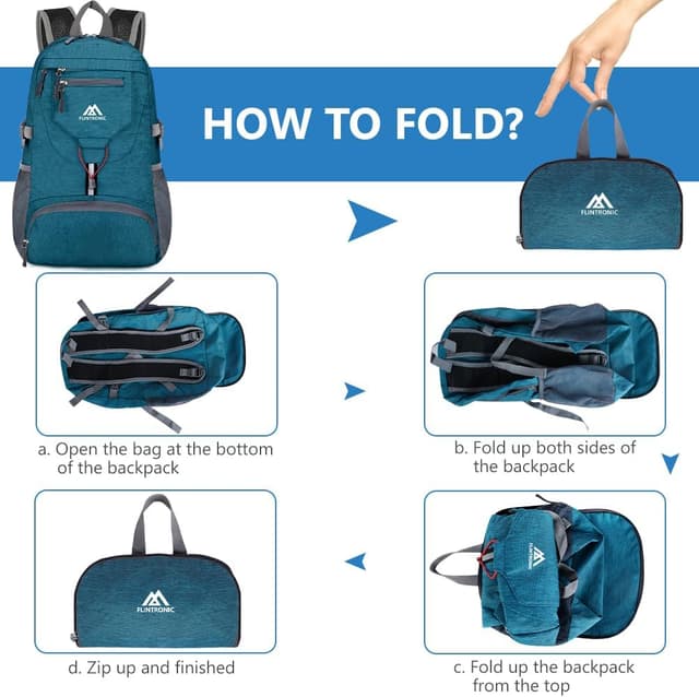 Detalle 2 de flintronic Leicht Wanderrucksack Klein 20L – faltbarer Ultra-Leicht-Tagesrucksack für Outdoor, Camping & Radfahren