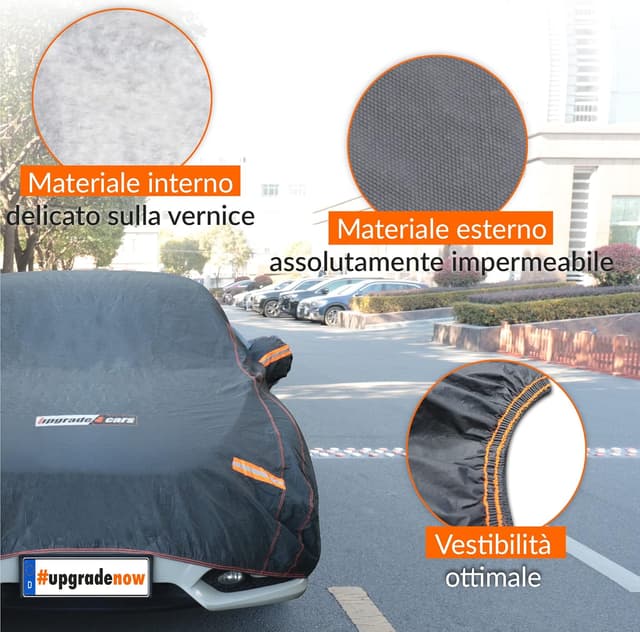 Detalle de Upgrade4cars Telo Copriauto Premium imbottito e impermeabile universale con cinghie e cerniera (406 × 165 × 120 cm)