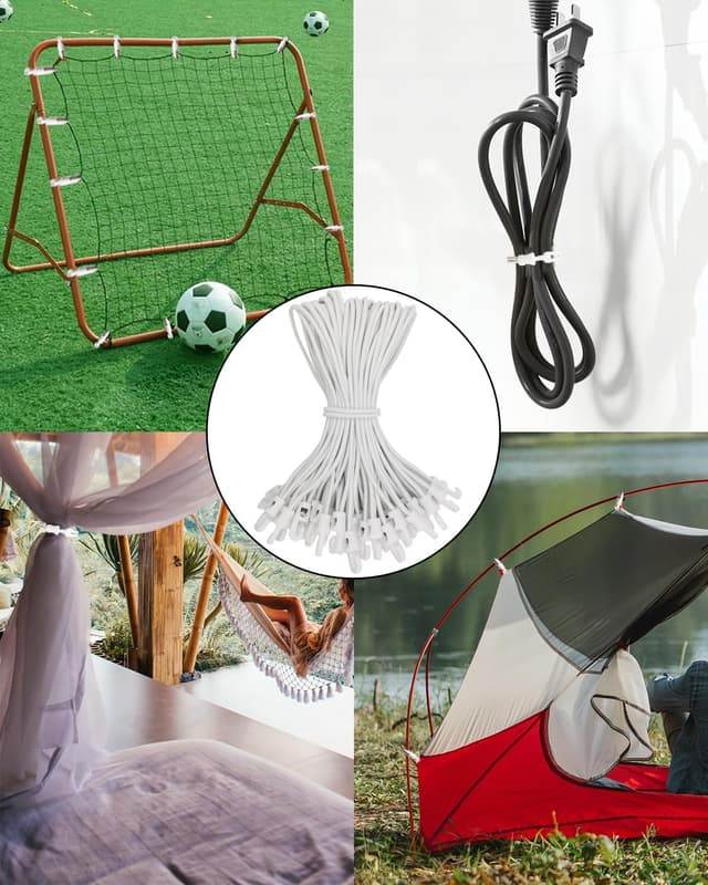 Thumbnail 6 de WMZOBH bungee cords with hooks (25 pcs) – 10 inch elastic ropes in white