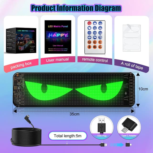 Thumbnail 6 de ZIMAOER Occhi LED per camion e auto con display flessibile programmabile (2 pezzi 35x10 cm)