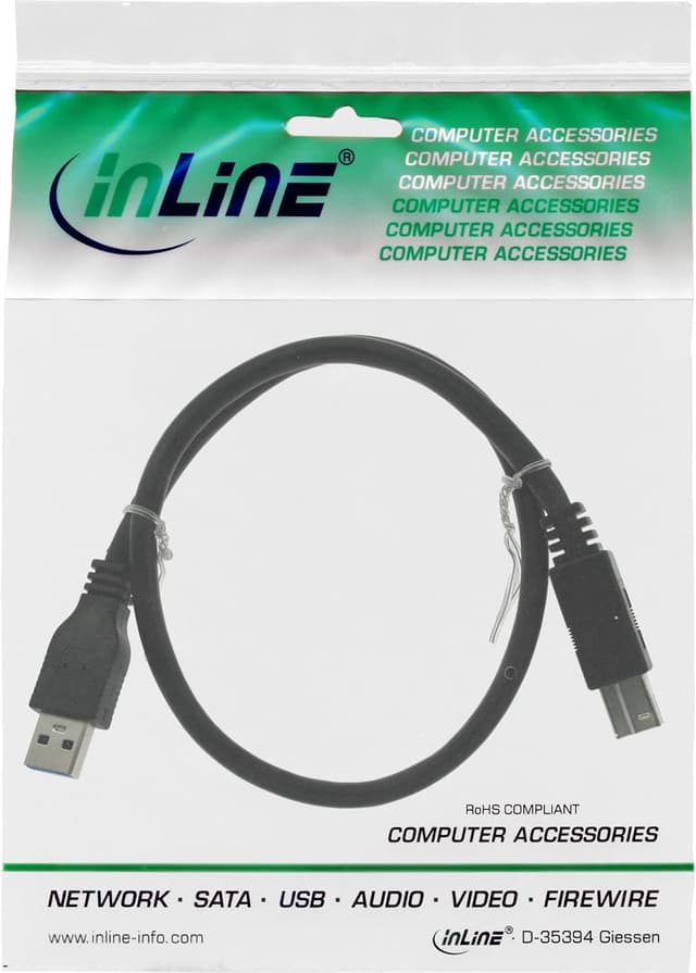 Detalle 2 de InLine 35303 – câble USB 3.2 Gen 1 (3.1 Gen 1) USB-A vers USB-B, 0,3 m, noir