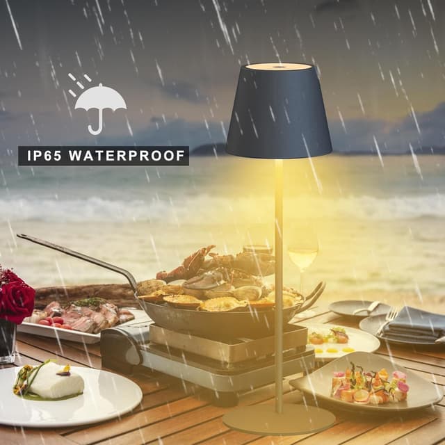 Detalle de MALUX Lampe de table LED sans fil en aluminium avec intensité variable (IP54) – blanc chaud/blanc naturel/blanc froid