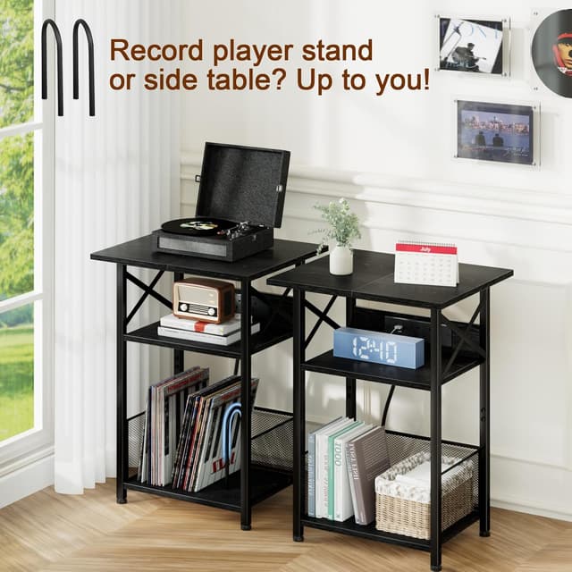 Detalle de AMHANCIBLE HETCD012BK-1 Record Player Stand with Charging Station (3-tier bedside table)