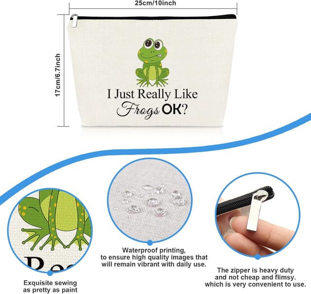 Detalle 2 de Frog Lover Gifts Funny Frog Cosmetic Bag – double-sided frog print travel pouch for makeup and toiletries