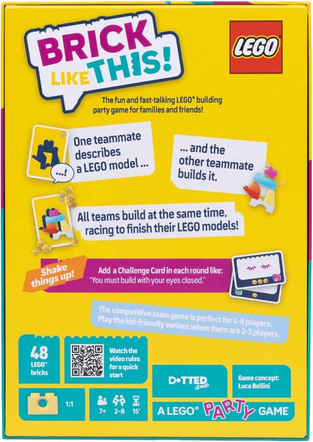 Detalle 2 de Asmodee Brick Like This! — Official LEGO party building game for families (Ages 7+, 2–8 players)