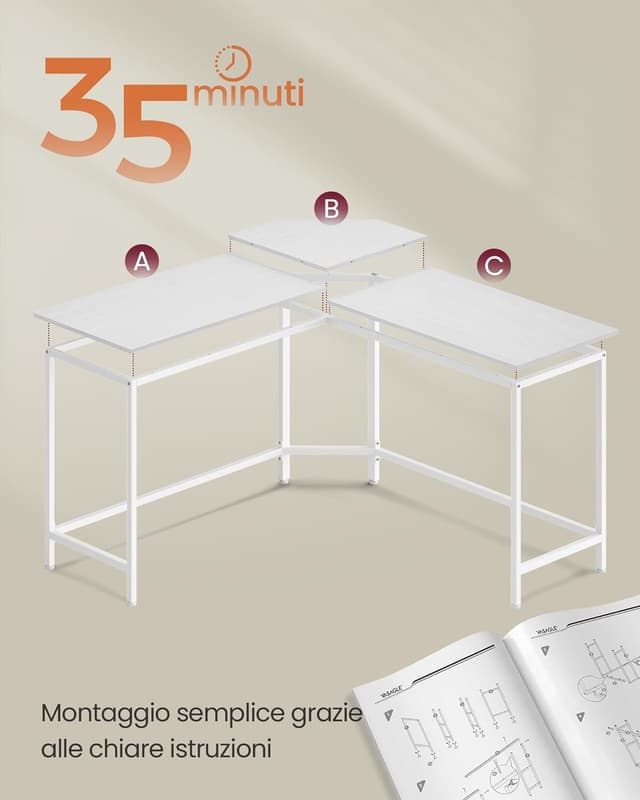 Detalle 2 de VASAGLE Scrivania a L 140 x 140 cm