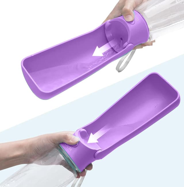 Detalle de SOICTA Portable Dog Water Bottle (Foldable) in Purple – 19OZ or 12OZ for Walking