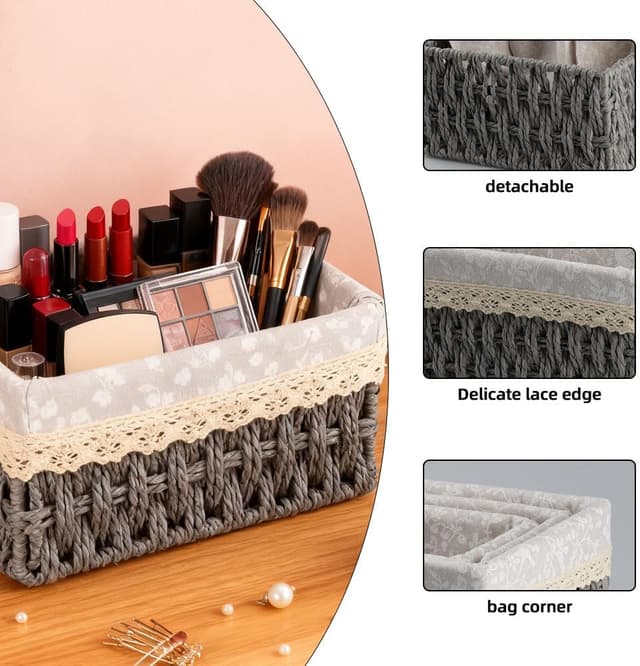 Detalle de 3-teiliges Aufbewahrungskorb-Set im Boho-Stil von wocpvm (geflochten, grau)