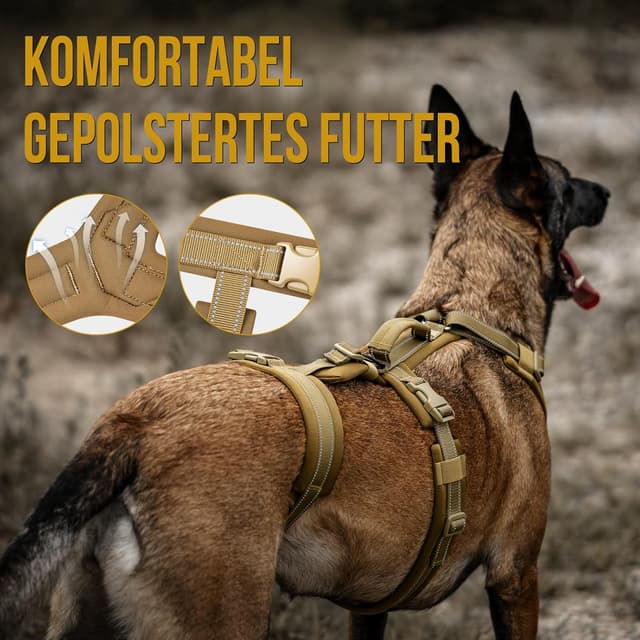 Detalle de OneTigris HOUNDLOCK Hundegeschirr mit Ausbruchschutz, gepolstertem Brustbereich und reflektierenden Nähten (Braun, M)