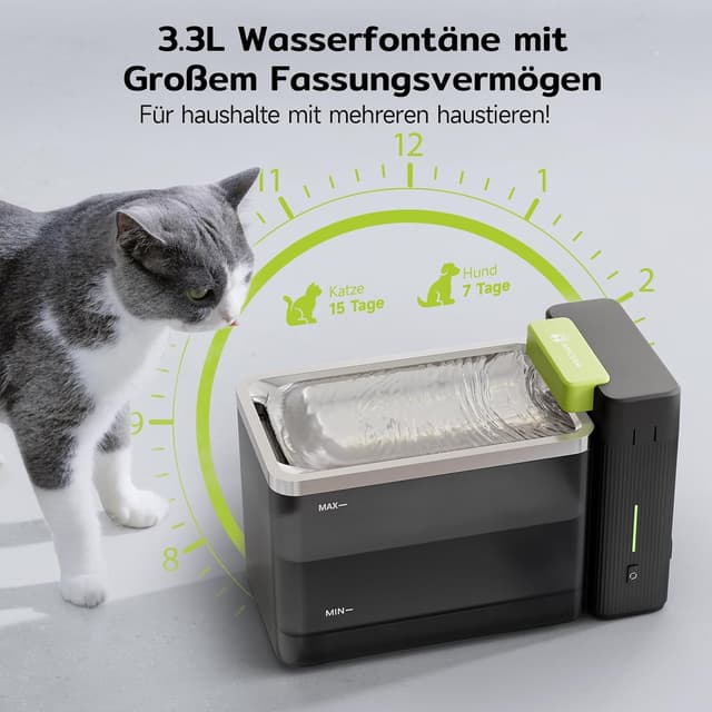 Thumbnail 6 de Amicura A3 Lite Trinkbrunnen für Katzen mit Ultrafiltration, 3,3 l Tank, SUS316 Edelstahl und leiser Pumpenfunktion (≤25 dB) – Schwarz
