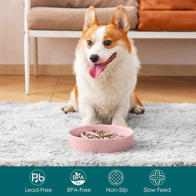 Detalle de Hundenapf Keramik von vancasso (MSGW) Slow-Feeder: Puzzle-Blumenlabyrinth in Pink, 1,5 Tassen