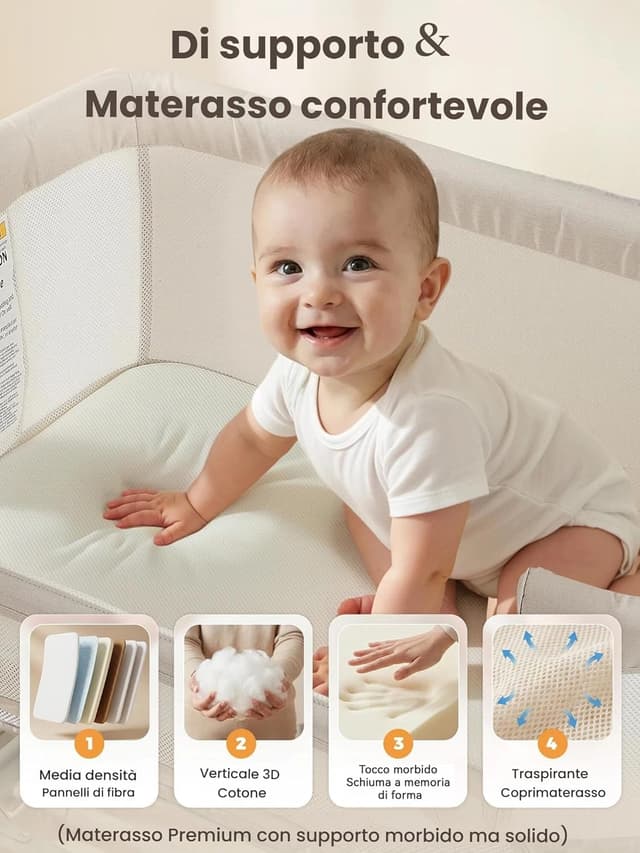 Detalle 2 de SANEWE Culla Next To Me 3-in-1 oscillante con ruote e 6 posizioni altezza