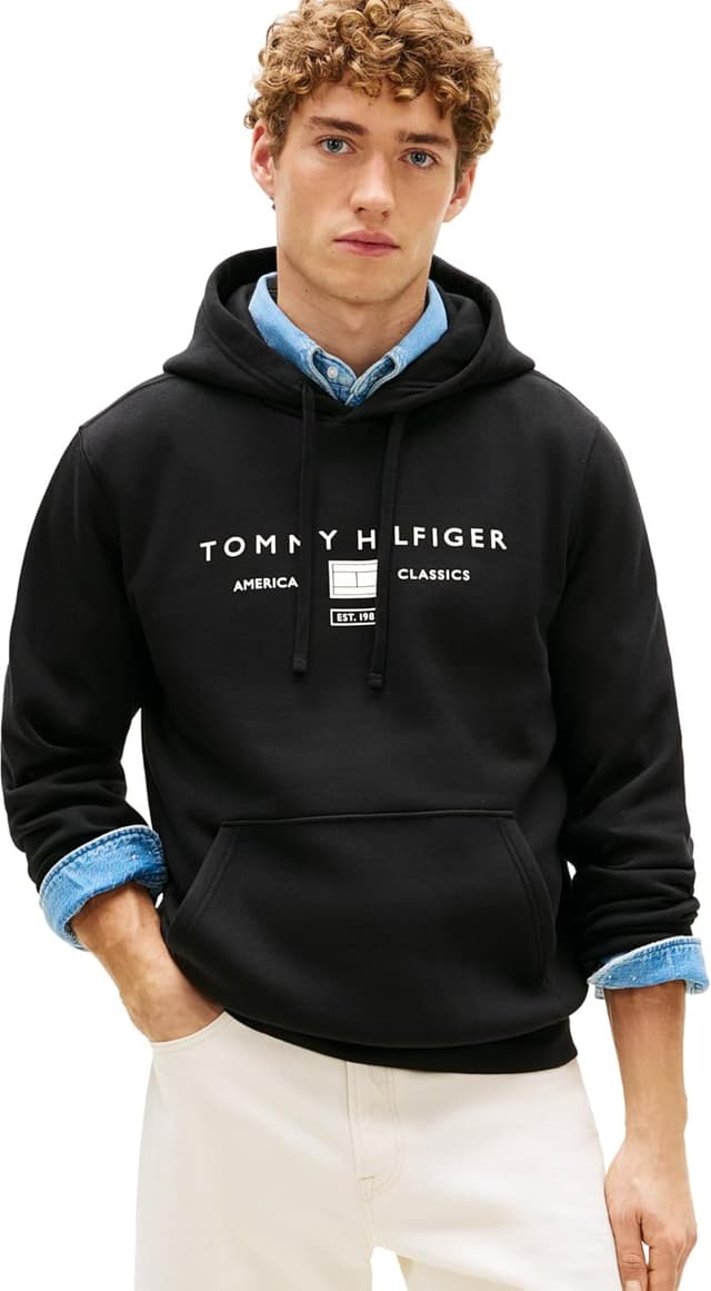 Detalle de Tommy Hilfiger Brand Love TR Mono Stack Hoody con cappuccio da uomo