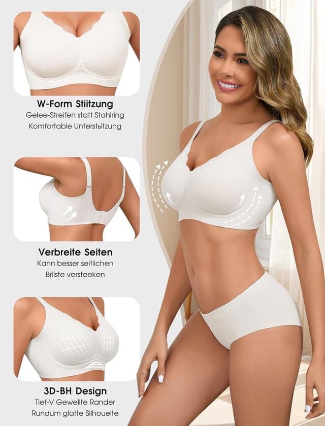 Detalle 2 de Vtelor nahtloser Bügelloser BH für Damen mit Push-up & V-Ausschnitt (T-Shirt-, Schlaf- und Bustier-BH)