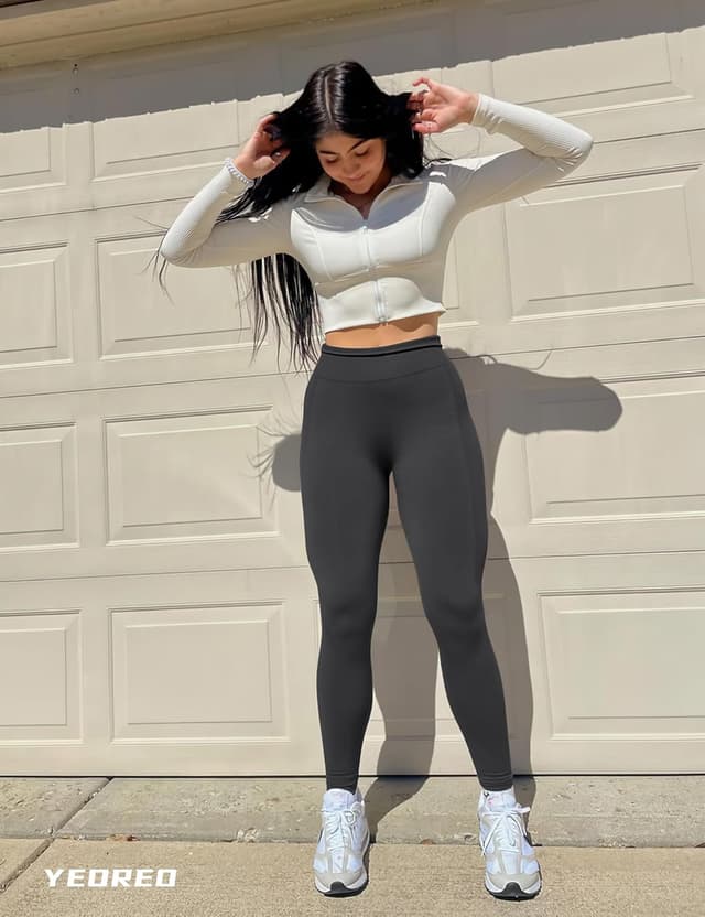 Detalle de YEOREO Amplify Seamless Scrunch Leggings for Women (High-Waisted Butt-Lifting Gym Tights)