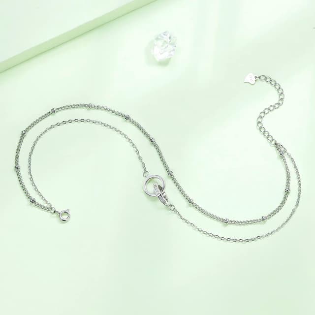 Detalle de Hifeeled Damen-Fußkettchen aus Silber 925 mit Doppel-Kette und Zirkonia, verstellbar (22 cm + 4)