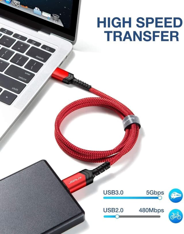 Detalle 2 de JSAUX USB 3.0 to Micro B Hard Drive Cable (2-pack, 0.3m + 1m) for external drives and mobile backups