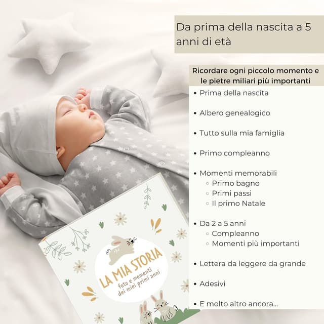 Detalle 2 de HuBorns Album Nascita Bambina e Bambino con +50 pagine e adesivi per incollare foto e scritte