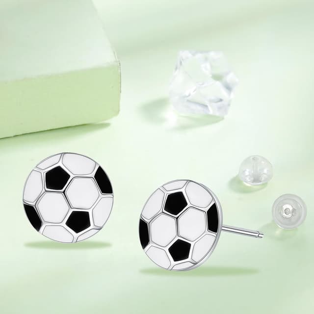 Detalle 2 de Hifeeled Boucles d’oreilles femmes en argent sterling 925 motif football 10 x 10 mm