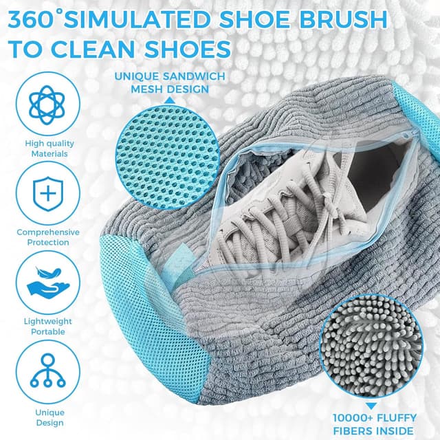 Detalle de CNMTCCO 2er-Set Schuhwaschbeutel mit Reißverschluss (Wäschesack) für Waschmaschine – wiederverwendbar, zum Aufhängen