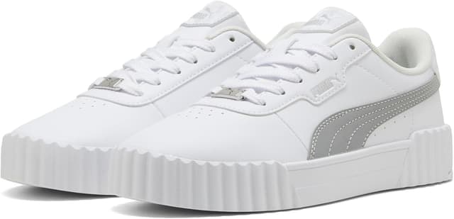 Detalle de Puma Damen Carina 3.0 Sneaker – Lederoptik, Schnürung & Gummilaufsohle