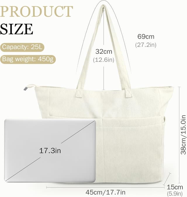 Detalle 2 de beifon Cord Strandtasche xxl 25L mit 17 Zoll Fach