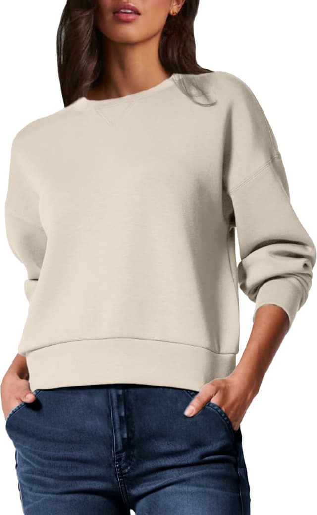 Detalle de Glamaker Women’s Striped Crewneck Sweatshirt Pullover (Cropped, Loose Fit)